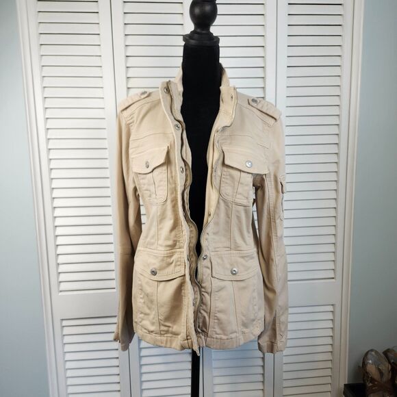 Kenzie Tan Jacket Y2K Bella Swan Beige Utility Retro Large - Picture 1 of 10